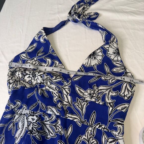 Bardot Petro Blue Tropical Floral Halter Dress Womens Small Boho Summer Vacation - Picture 8 of 10
